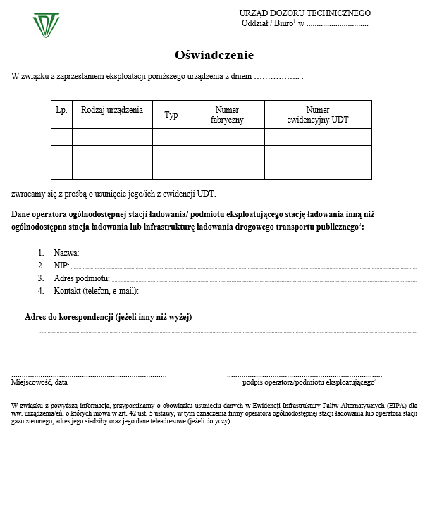 Oświadczenie wyrejestrowania